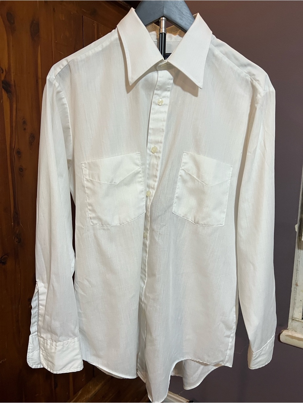 VTG 70s Van Heusen White Dagger Collar Disco Shirt - Faux Pocket Button Up